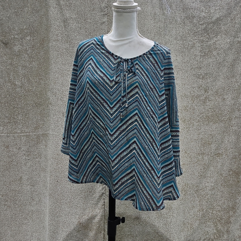 Stoosh‎ Teal and Black Chevron Blouse